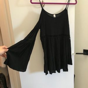 Boho black mini off shoulder dress
